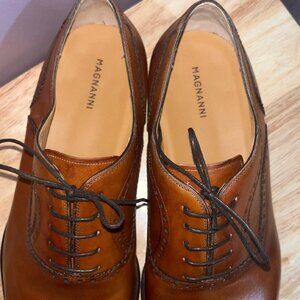 Size 14 M Magnanni Brogue Derby Medallion Toe Oxford Cognac Mens Dress 13975